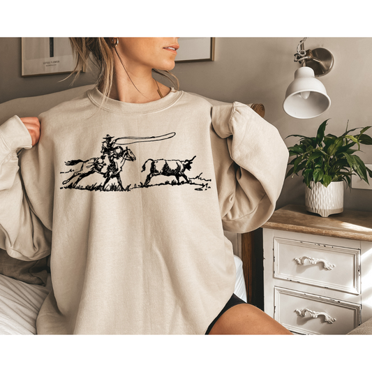 Calf Roping Vintage Style Graphic Sweatshirt